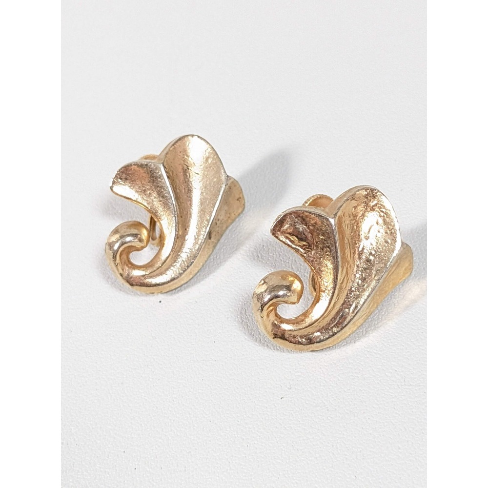 Vintage Gold Tone Tone Scroll Swirl Screw Back Clip Earrings‎ Heavy
